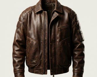 Men Oversized Leather Jacket Vintage Streetwear Biker Bomber