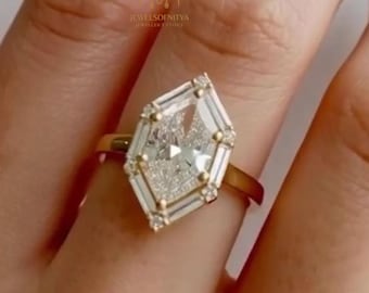 Dutch Marquise Cut Moissanite Engagement Ring, Unique Baguette Halo Wedding Ring, Anniversary Gift, Promise Ring for Women, Bridal Set Ring