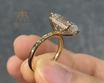 3 CT Solitaire Oval Moissanite Ring Hidden Halo Engagement Ring, 14K Solid Gold Bridal Promise Ring, Oval Diamond Promise Ring Gift For Her