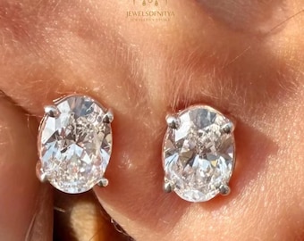 Oval Cut Moissanite Stud Earrings in 14k Solid Gold | Certified | 14K Gold Solid | Oval Cut | Moissanite Stud | Stud Earrings All Sizes