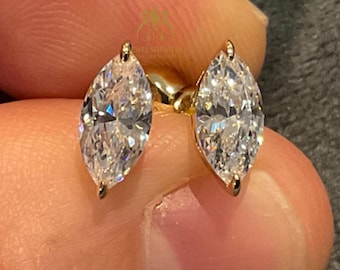 Marquise Diamond Studs Solid White Yellow Gold Earrings Dainty Diamond Earrings Genuine Moissanite Diamond Stud 0.50 CT Each Daily Earring