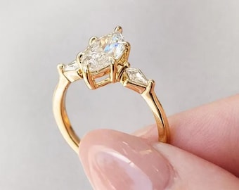 2 CT Marquise Cut Moissanite Diamond Engagement Ring, Three Stone Ring, Side Kite Cut Diamond Ring, Anniversary Gift For Her, Ring for Women