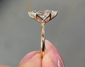 2 CT Tulip Setting Marquise Moissanite Diamond Engagement Ring, 14K Yellow Gold Flower Petal Prong Set Wedding Ring, 6-Prong Solitaire Ring