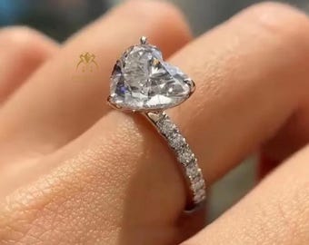 2.50 CT Heart Cut Moissanite Engagement Ring, 14K Solid Gold Halo & Half Pave Promise Ring for Women, Anniversary Gift for Her,Birthday Gift