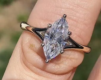 3 Ct Marquise Cut Moissanite Split Shank Ring 14K Solid Gold Solitaire Ring, Prong Setting Engagement Ring, Elegant Wedding Ring for Women