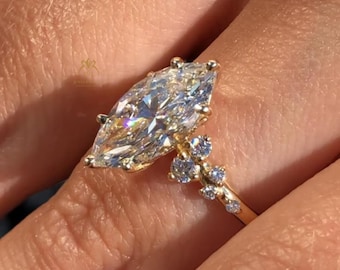 2 CT Marquise Cut Moissanite Diamond Engagement Ring, Vintage Snowdrift 6 Prong 14K Solid Gold Wedding Ring, Anniversary Ring Gift For Her
