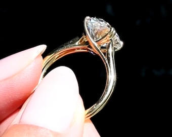 2 CT Oval Moissanite Engagement Ring 14K Yellow Gold, Cathedral Solitaire Ring, Claw Prong Multi Rail Band, Minimalist Bridal Jewelry Gift