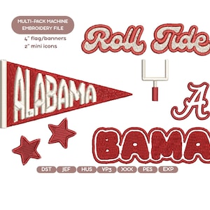 Alabama Football Embroidery Machine File, Roll Tide Multi-Pack (Instant Download)