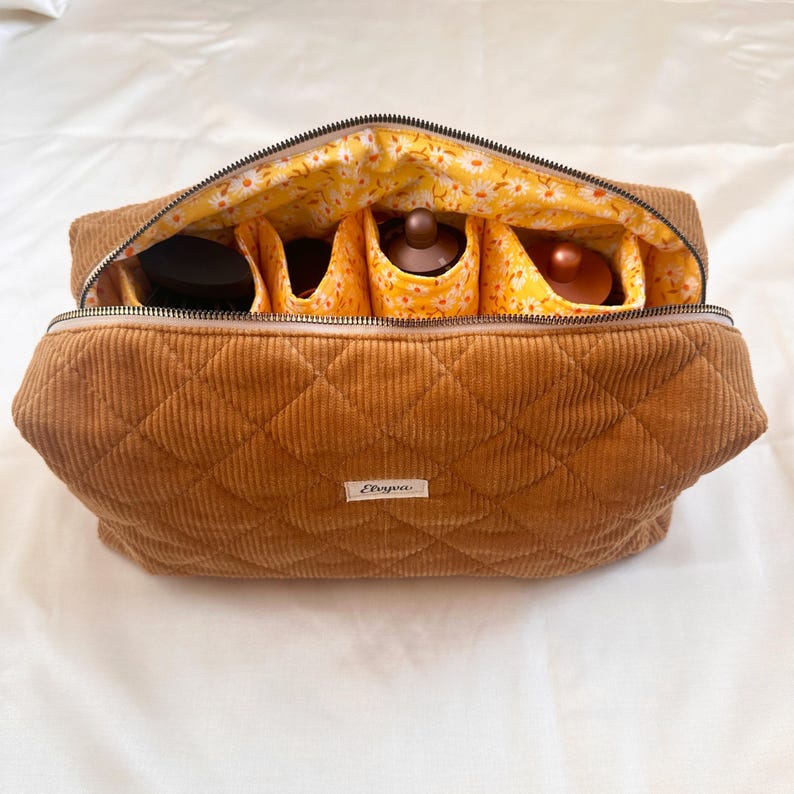 Premium Camel Corduroy Case for Dyson Airwrap, Elegant Floral Lined Hair Tool Organizer, Luxury Travel Storage Bag image 13