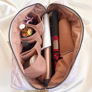 Beauty case trapuntato a pois – Organizer multitasche per cosmetici e strumenti per capelli immagine 14