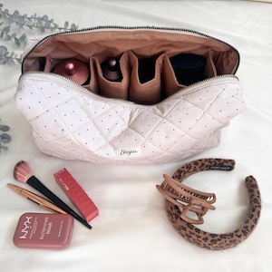 Gesteppte Polka Dot Kosmetiktasche - Multi-Pocket Beauty & Hair Tool Organizer