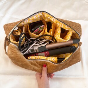 Premium Camel Corduroy Case for Dyson Airwrap, Elegant Floral Lined Hair Tool Organizer, Luxury Travel Storage Bag image 14