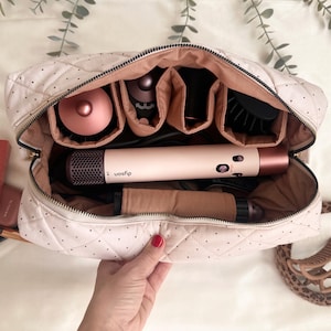 Beauty case trapuntato a pois – Organizer multitasche per cosmetici e strumenti per capelli immagine 4
