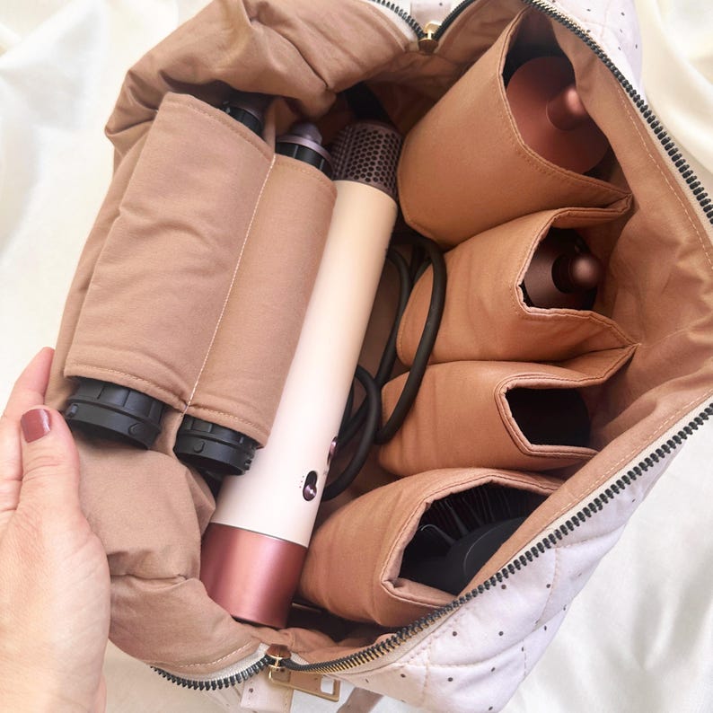 Beauty case trapuntato a pois – Organizer multitasche per cosmetici e strumenti per capelli immagine 13
