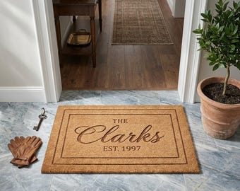 Personalized Family Name Doormat, Custom Welcome Mat, Laser Engraved Design