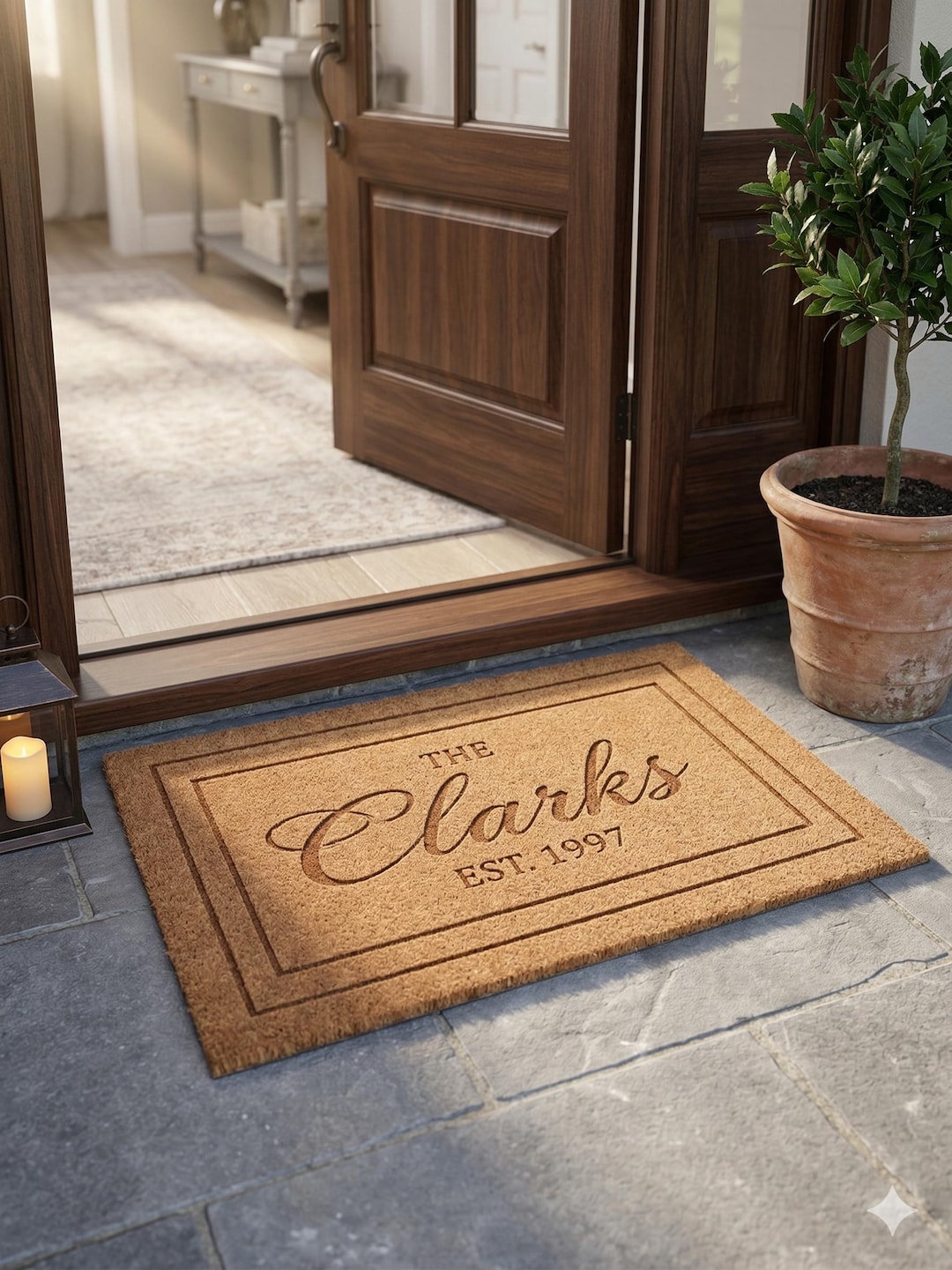 Personalized Family Name Doormat, Custom Welcome Mat, Laser Engraved Design