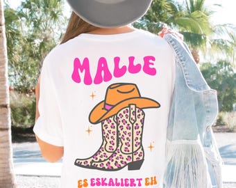 Malle Shirt, Malle Gruppenshirt, Mädels Urlaub Shirt, Malle Shirts pink, Malle Backprint,  Mallorca T Shirts, Damen, Cowgirl Shirt, Leoprint