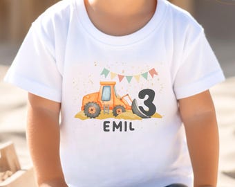 Bagger Geburtstags Shirt mit Name & Zahl, Personalisiertes Geburtstagsshirt Baustelle, Geburtstag T-Shirt Junge personalisiert, 1 2 3 4 5 6