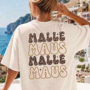 Malle Shirt, Malle Gruppenshirt, Mädels Urlaub Shirt, Malle Maus Shirts, Malle Backprint,  Mallorca T Shirts, Damen, Malle Maus, Leo Muster
