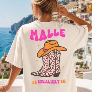 Malle Shirt, Malle Gruppenshirt, Mädels Urlaub Shirt, Malle Shirts pink, Malle Backprint, Mallorca T Shirts, Damen, Cowgirl Shirt, Leoprint