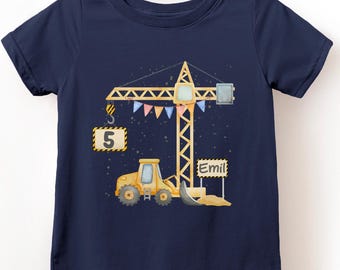Bagger Geburtstags Shirt mit Name & Zahl, Personalisiertes Geburtstagsshirt Baustelle, Geburtstag T-Shirt Junge personalisiert, 1 2 3 4 5 6