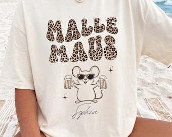 Malle Shirt, Malle Gruppenshirt, Mädels Urlaub Shirt, Malle Maus Shirts, Malle Backprint,  Mallorca T Shirts, Damen, Malle Maus, Leo Muster
