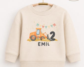 Bagger Geburtstags Sweatshirt Name Zahl, Personalisiertes Geburtstagsshirt Baustelle, Geburtstag Pullover Junge personalisiert, 1 2 3 4 5 6