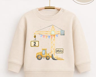 Bagger Geburtstags Sweatshirt Name Zahl, Personalisiertes Geburtstagsshirt Baustelle, Geburtstag Pullover Junge personalisiert, 1 2 3 4 5 6