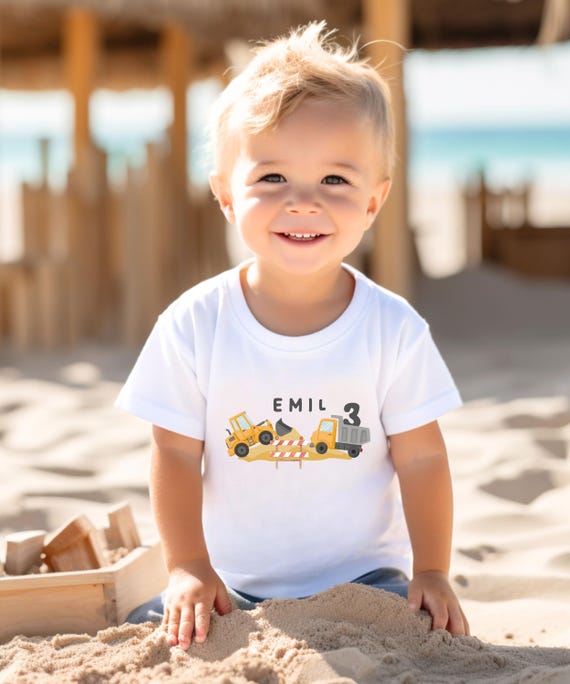Bagger Geburtstags Shirt mit Name & Zahl, Personalisiertes Geburtstagsshirt Baustelle, Geburtstag T-Shirt Junge personalisiert, 1 2 3 4 5 6