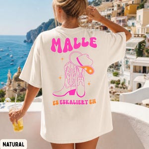 Malle Shirt, Malle Gruppenshirt, Mädels Urlaub Shirt, Malle Shirts pink, Malle Backprint, Mallorca T Shirts, Damen, Cowgirl Shirt