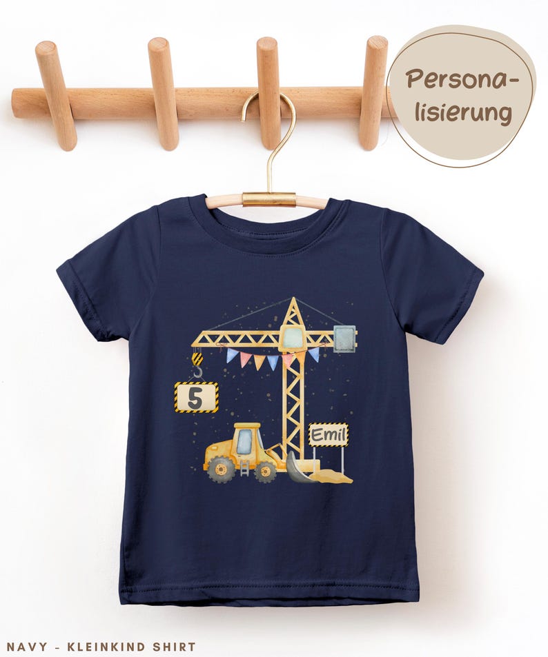 Bagger Geburtstags Shirt mit Name & Zahl, Personalisiertes Geburtstagsshirt Baustelle, Geburtstag T-Shirt Junge personalisiert, 1 2 3 4 5 6 image 1
