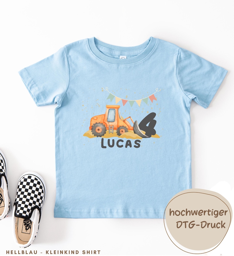 Bagger Geburtstagsshirt mit Name & Zahl, Personalisiertes Geburtstagsshirt Baustelle, Geburtstag T-Shirt Junge personalisiert, 1 2 3 4 5 6 Bild 4