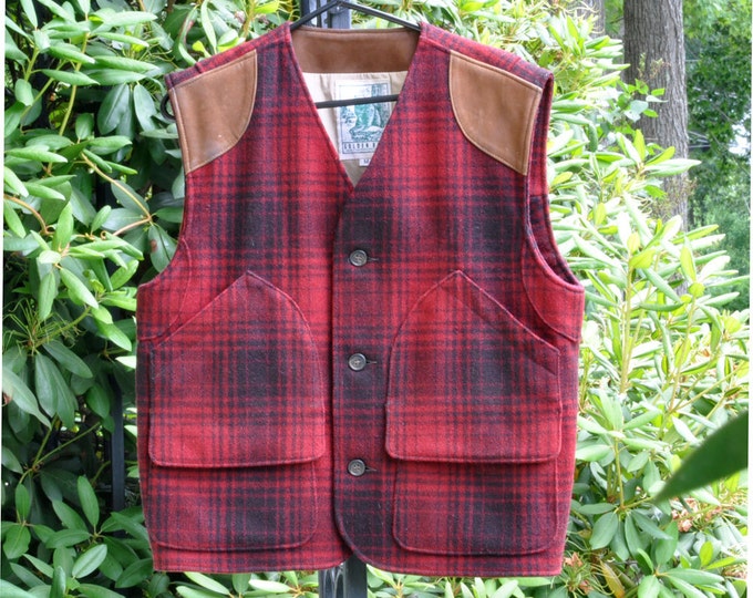 Vintage Wool Plaid Vest in Red and Black Plaid Hunting Vest Etsy