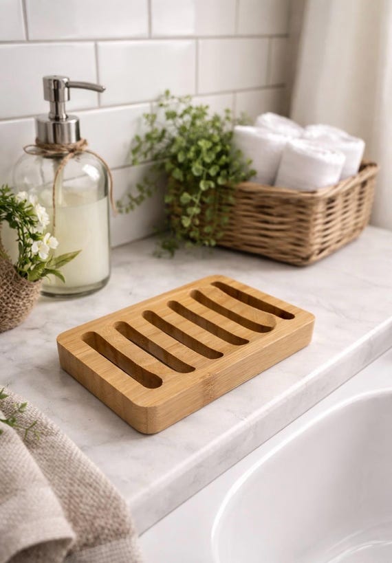 Bamboo Soap Dish – Eco Friendly Wooden Soap Holder – Plastic Free Bathroom Accessory
