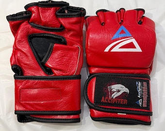 Red Leather MMA Gloves Open Finger Training Gloves Grappling Boxing Gloves Hand Protection Fight Gear Men Women