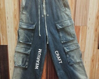 Pantalon cargo en denim reconstitué pour hommes, Pantalon large délavé à l'acide effet vieilli, Jean streetwear baggy Y2K, Pantalon de combat utilitaire multi-poches