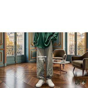 Unisex Star Patch Baggy Jeans - Y2K Streetwear Embroidered Denim for Men & Women - Harajuku Wide Leg Loose Fit Pants - Vintage Blue Trousers