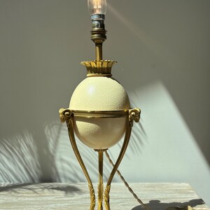 French Neoclassical Ostrich Egg Lamp – Gilt Bronze Ram Heads Circa 1900