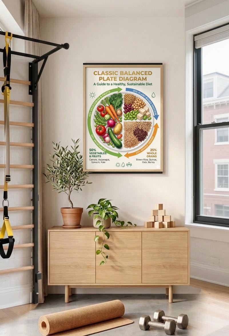 Balanced Plate Diagram Poster | Healthy Eating Nutrition Infographic ...