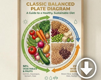 Balanced Plate Diagram Poster | Healthy Eating Nutrition Infographic (Digital Download)