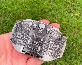 Gothic Skull Wings Belt Buckle – Antique Silver Zinc Alloy Biker Accessory (1.5" Belt)