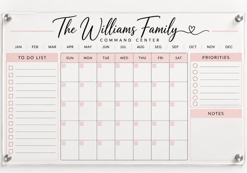 Personalized Acrylic Family Planner, Custom Command Center, Monthly ...