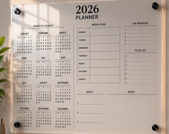 Planificador de pared acrílico personalizado, organizador semanal y mensual, objetivos anuales, lista de tareas, prioridades, tablero de notas.