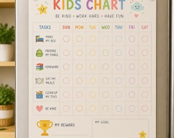 Planificador semanal de tareas para niños: organización y motivación, seguimiento de recompensas y objetivos, planificador educativo colorido.