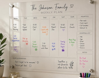 Planificador familiar personalizado de acrílico, pizarra magnética semanal transparente, organizador minimalista 2026, calendario de pared para oficina en casa.