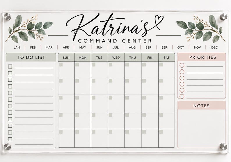 Personalized Acrylic Family Planner, Custom Command Center, Monthly ...