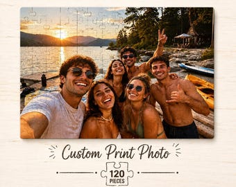 Rompecabezas Amigos del Lago de 120 piezas, Rompecabezas grupal Selfie al atardecer, Actividad para vacaciones de verano, Regalo de aventura al aire libre, Divertido juego de rompecabezas