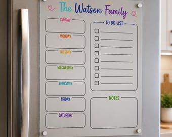 Personalized Family Weekly Planner, Clear Acrylic Fridge Organizer, To-Do List & Notes, Colorful Family Schedule, Kitchen Wall Board