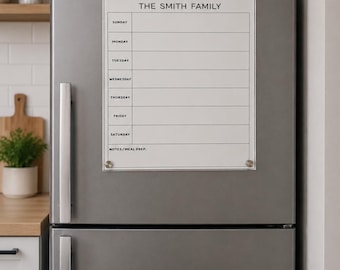 Organizador de cocina familiar, planificador semanal de comidas personalizado, pizarra magnética acrílica, organizador de preparación de comidas y notas, diseño de domingo a sábado.