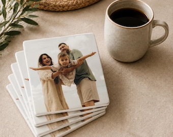 Juego de posavasos con fotos - Posavasos con fotos familiares para padres primerizos - Regalo para parejas, cumpleaños, aniversario, recuerdo navideño